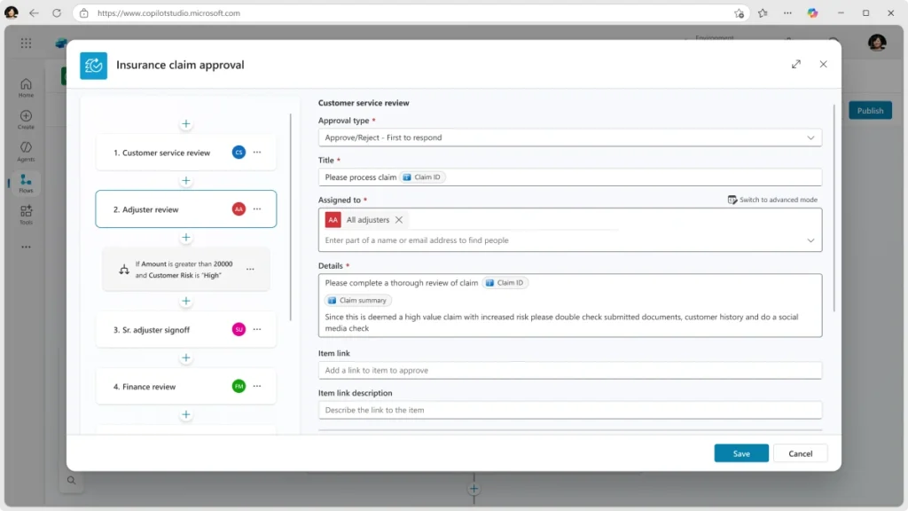Advanced approvals in agent flows